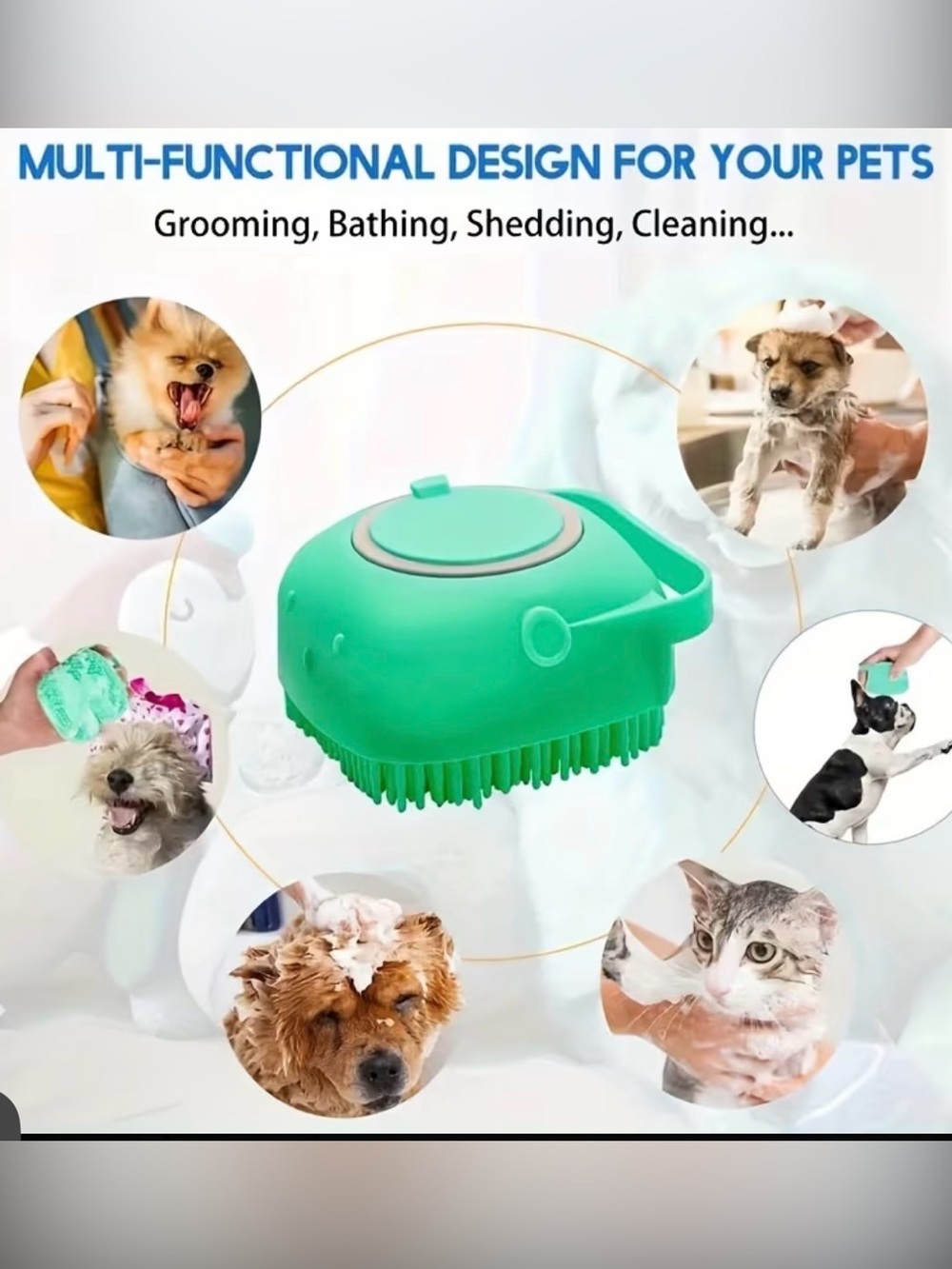 Pet Grooming Silicone Brush with Soap Dispenser - Teal - Picture 9 of 9